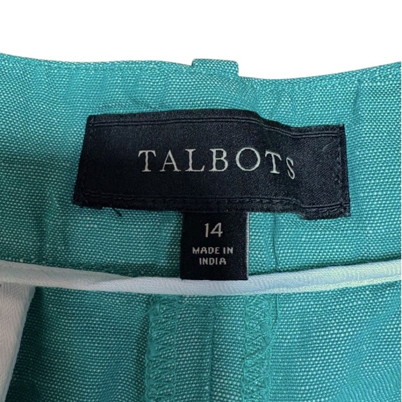TALBOTS Linen Cotton Blend 10” Shorts Seafoam Green Zip / Button Closure Sz 14 - Picture 5 of 10